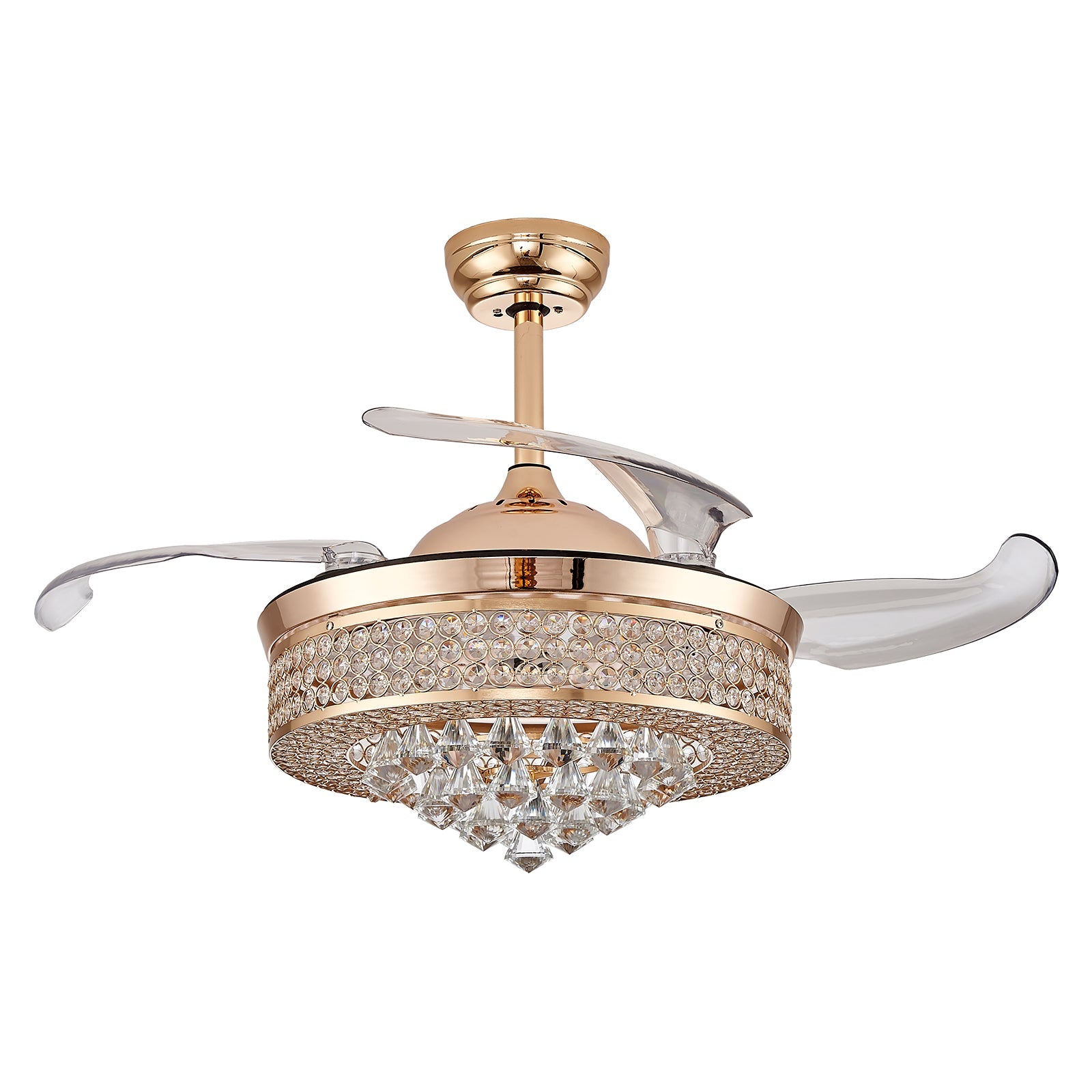 Alvin  Fandelier Retractable Invisible Modern Ceiling Fan Chandelier With Remote Control For Bedroom Living Room- Polished Modern Rose Gold