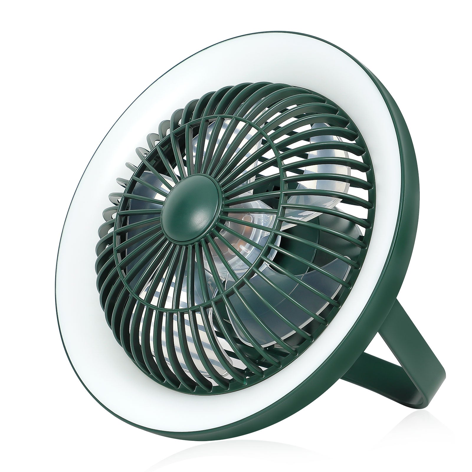 Depuley Rechargeable USB Desk Fan 4000mAH, Portable Fan with LED Light, 8" Tabletop Air Circulator Fan with 3 Speeds, Personal Desk Fan with Hanging Hook for Tent, Office