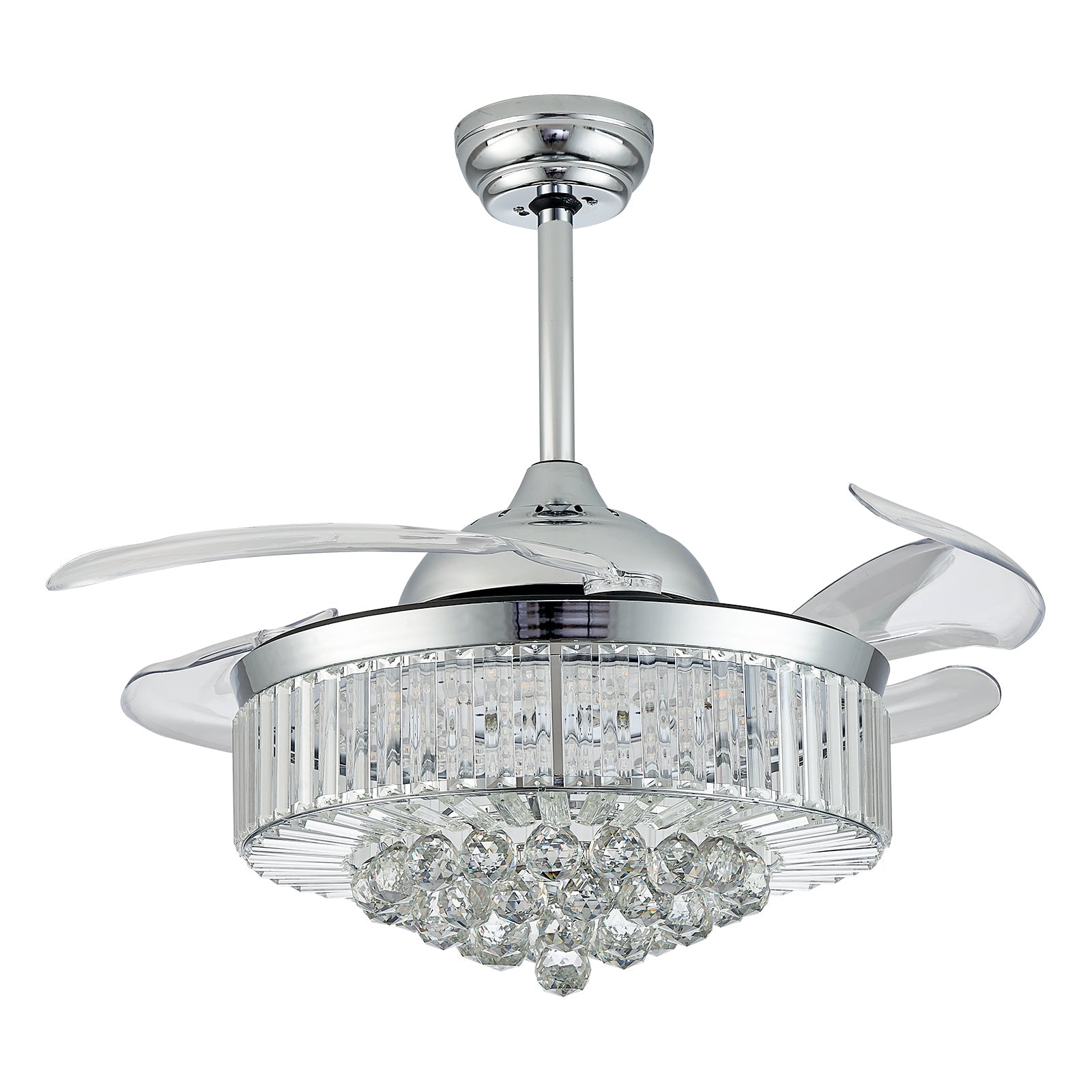 Alvin Crystal Ceiling Fan with Lights For Living Room, Retractable Invisible Modern Ceiling Fan Chandelier With Remote Control